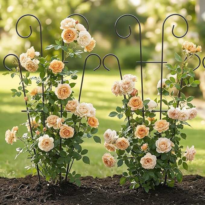 Thealyn 4 Pack 32 Inch Plant Trellis for Potted Plants, Metal Garden Trellis for Climbing Plants, Indoor Outdoor Decorative Vine Support for Pots, Wave Shape, Black