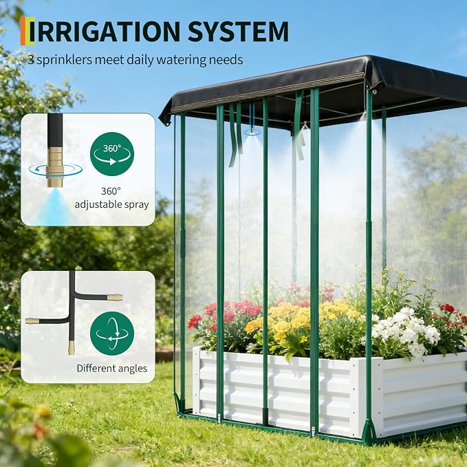 Garvee 48"x36"x12" Raised Garden Bed Kit with Shade Cloth & Irrigation, 3-in-1 Metal Planter Box with Insect Mesh & Drip System, Self-Watering Outdoor Galvanized Raised Bed for Vegetables Flowers