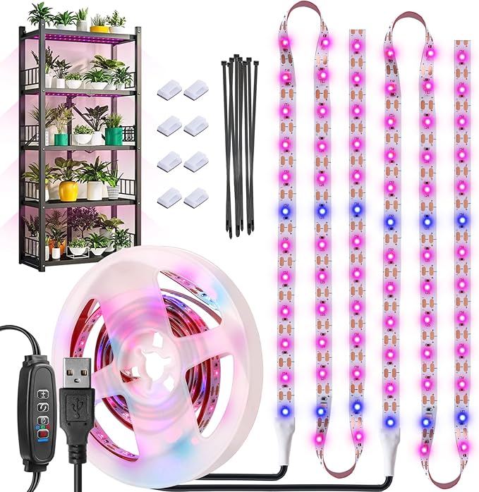 Grow Lights for Indoor Plants，120 LEDs Waterproof led Grow Lights Full Spectrum,USB Plug-in Dimmable Auto On/Off with 3 Timers Plant Light, for Indoor Plants Seeding Veg Flower Growing Lamp(6.56ft)