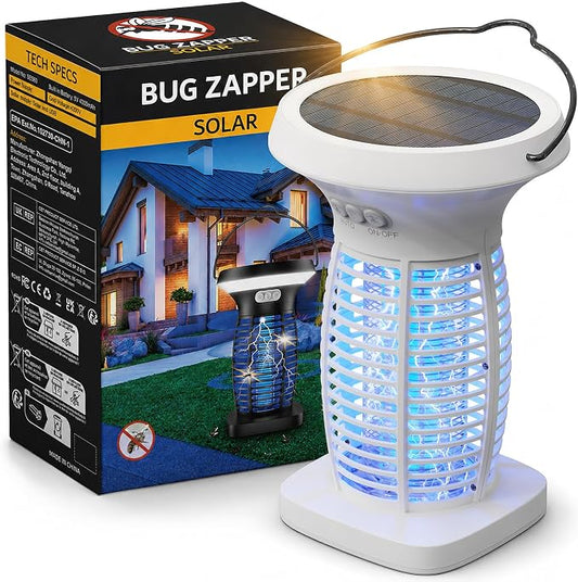 OnBeam Solar Bug Zapper Outdoor, Mosquito Zapper Outdoor Waterproof Electric Fly Zapper Rechargeable Mosquito Killer with Solar Panel, 4200V Fly Trap Indoor for Home Backyard, Patio, Garden, Camping
