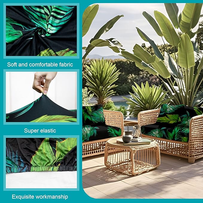 BIETYONE 12Pcs Stretch Patio Cushion Covers,Outdoor Couch Covers Replacement,Outdoor Couch & Sofa Slipcovers,for Patio Furniture Cushion Covers,Washable Reusable urniture Protector (Summer,Cover Only)