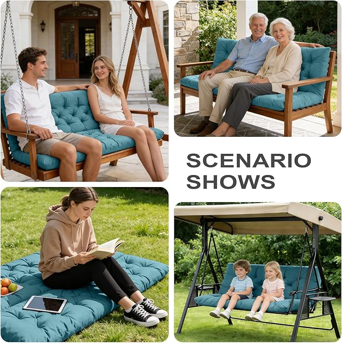 Porch Swing Cushions,Outdoor Cushions 3 Seater Replacement with Backrest, Waterproof Thickened Bench Cushion with Ties for Porch, Patio,Outdoor, Backyard and Garden (Sky Blue 40 * 40 in)
