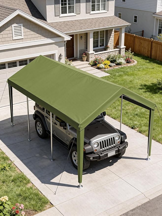 10 x 20 Ft Carport Replacement Cover, Heavy Duty Outdoor Car Tarp Canopy, Waterproof & UV Protected Tear Oxford Tarp with Ball Bungees (Frame is Not Included)