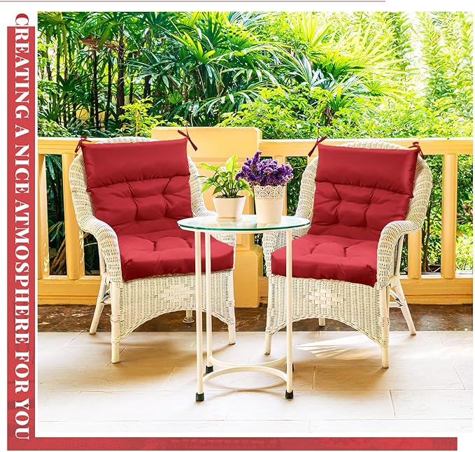 Sintuff 2 Pcs 44 x 21 x 4 Patio Chair Cushions Outdoor Chair Cushion Seat/Back Tufted Pillow with Ties Water Resistant Replacement Indoor Patio Furniture Outdoor Furniture (Solid Color,Ruby Red)