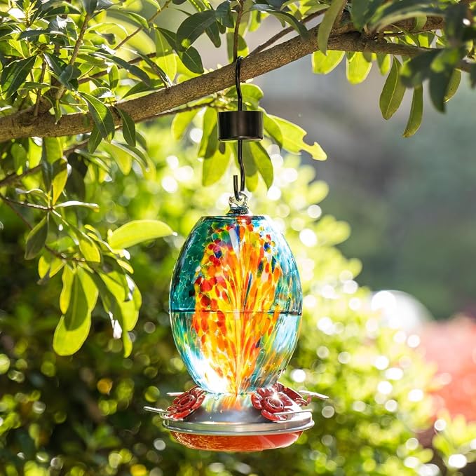 Muse Garden Gifts for Women Glass Hummingbird Feeder for Outdoors Hanging, Birthday Mother‘s Day Christmas Valentine Hummingbird Gifts for Women Mom, Ant Moat Included, 2 Pack, Fireworks and Nebula | Muse Garden Gifts for Women Glass Hummingbird Feeder...