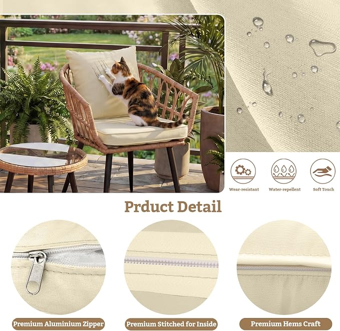 4pcs Outdoor Patio Cushion Covers Replacement, 24" Zippered Outdoor Cushion Covers Waterproof, UV Resistant & Washable Patio Furniture Cushion Covers Waterproof for Patio Sectional, Beige Covers Only