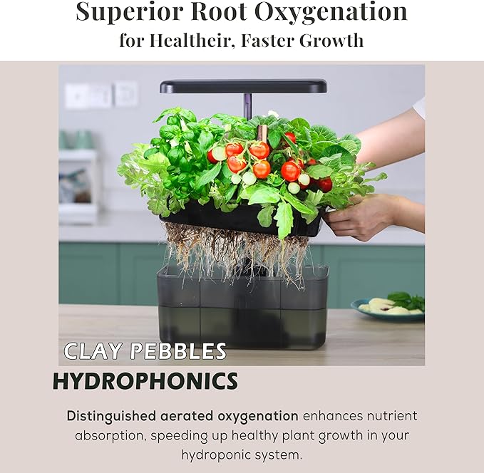 Clay Pebble Hydroponics Growing System Kit – Indoor Herb Garden with Smart LED Grow Light, Adjustable Height, and Complete Grow Kit – Nutrients Included for Cutting-Edge Indoor Gardening.