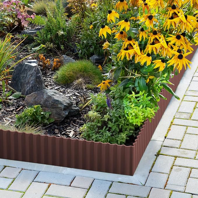 LAVEVE Corrugated Metal Garden Edging 8" x 20ft, Landscape Edging Border for Lawn, Flower Bed, Garden Fence, Paver Edging (Brown)