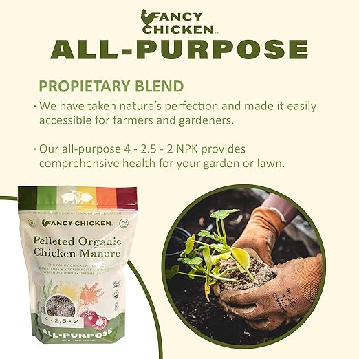 Fancy Chicken All-Purpose Manure - 15lbs Pelleted Dried Organic Chicken Manure | All-Natural Plant Food | Ideal for Vegetables Plants Fruits Trees Lawn Gardening & Farming | USDA Organic