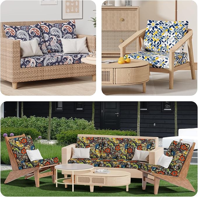 8Pcs Patio Stretch Cushion Covers, Outdoor Couch & Sofa Replacement Slipcovers for Patio Furniture Cushion Covers, Washable Reusable Furniture Protector, Square Large, Green Leaf