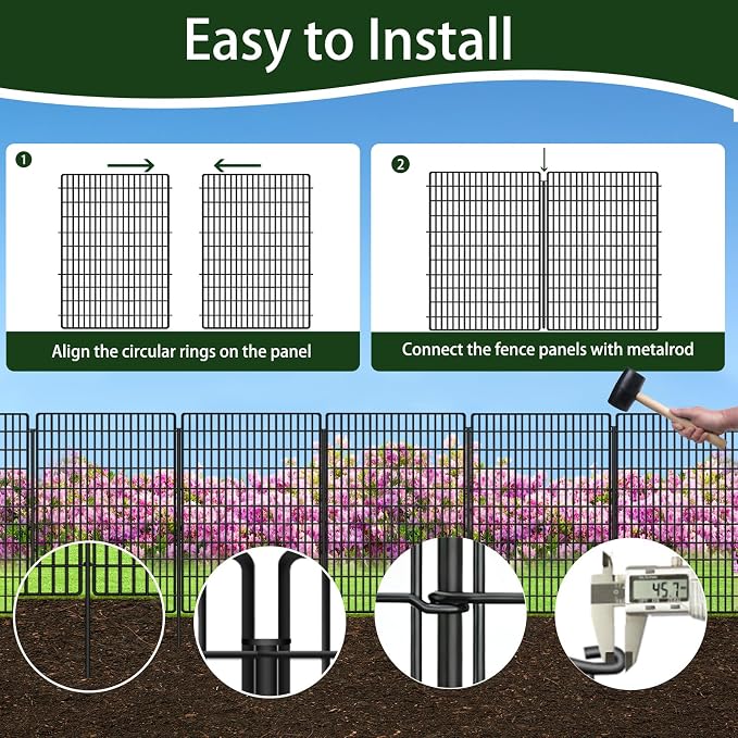 ULIOK 10 Panels No Dig Decorative Garden Fences, Dog Fence Outdoor for Yard, 36in(H) x 25.2 ft(W) Tall Animal Barrier Fence Panels, Rustproof Ground Stakes Temporary Wire Screen for Yard, Patio