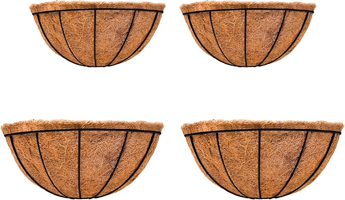 LaLaGreen Bundle- 2 Pack, 12 Inch + 2 Pack, 14 Inch Metal Wire Hanging Planters with Coco Liner Wall Mount Round Flower Herb Basket Outdoor Fence Rail Balcony Deck Porch Plant Pot Holder Garden Decor