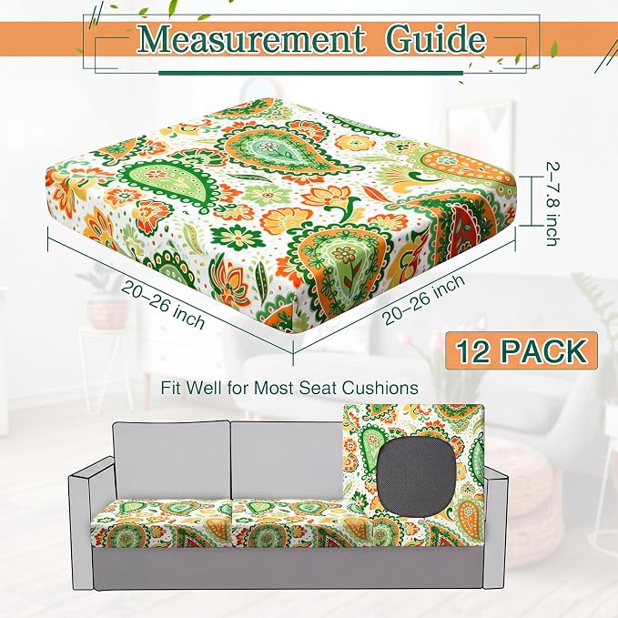Newwiee 12 Pcs Patio Stretch Outdoor Cushion Covers Sofa Couch Cover Replacement Couch Slipcover Sofa Seat Chair Porch Patio Furniture Protector, Flexibility Washable(Colorful,Boho Paisley)