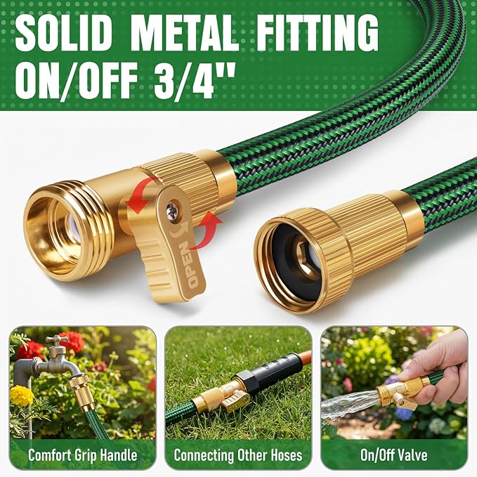 NON-EXPANDABLE Garden Hose 75 ft, Heavy Duty Flexible Water Hose, Kink Resistant Lightweight Hybrid Hose with Durable Fabric Skin, Leakproof Hose Male to Female Fittings