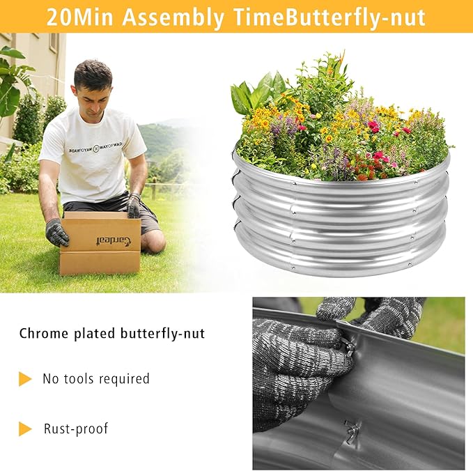 Gardeal Garden Galvanized Raised Garden Bed Kit - Metal Planter Boxes for Vegetables/Herbs/Flowers, Heavy-Duty Steel Outdoor Garden Box with Reinforced Edges(3X3X1FT)