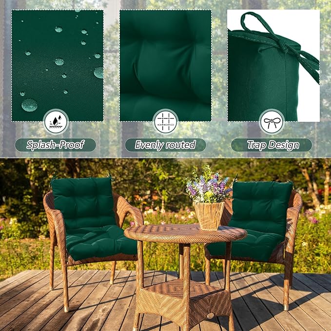 Marsui 2 Pcs Outdoor Indoor High Back Chair Cushions Patio Furniture Tufted Pillow with Ties Water-Resistant Replacement Outdoor Rocking Chair Cushions, 42 x 21 Inches (Duck Green,Solid Color)
