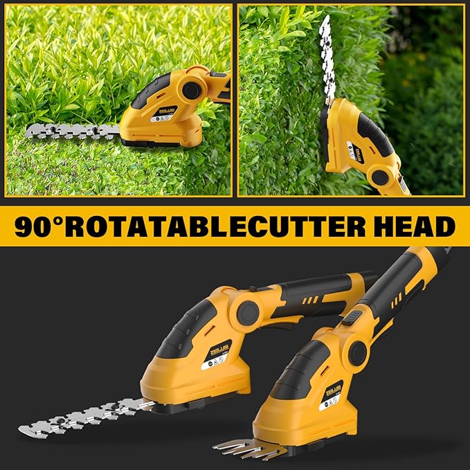 ZEGJAW 7.2V Cordless Hedge Trimmer & Grass Shears, 2 in 1 Electric Handheld Shrub Trimmer, Lightweight Rechargeable Bush Trimmers for Yard, Lawn, Garden
