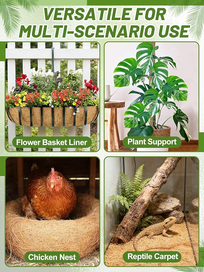 16'' x 120'' Natural Coco Liners for Planters - Coconut Fiber Hanging Basket Liner for Window Box Raised Bed Liner Garden Decoration Reptile Carpet