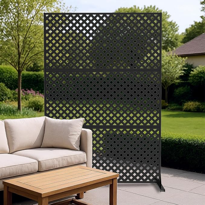 72" x 47" Metal Outdoor Privacy Screen – Freestanding Rustproof Patio Divider, Decorative Balcony Fence Panel for Garden, Deck, Yard, or Porch, Heavy-Duty Galvanized Steel, Multi-Functional Design