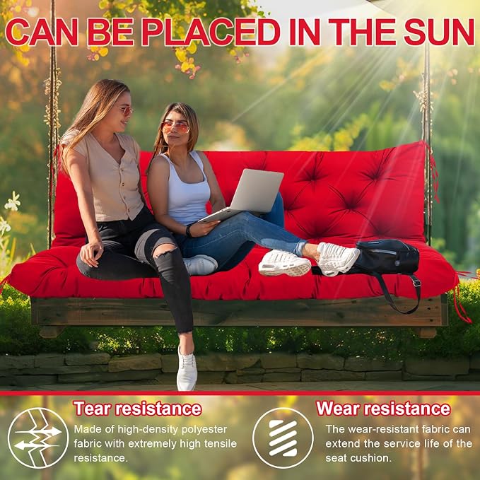 Premium 5" Thick Waterproof Porch Swing Cushions Sturdy Durable 3 Seat Replacement Outdoor Swing Cushions with Backrest&Ties Bench Cushion for Outdoor Furniture Backyard Patio Garden