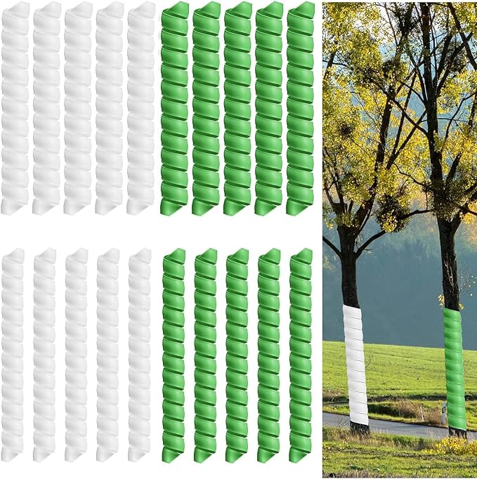 Wesiti 20 Pcs Tree Trunk Protector Plastic Spiral Trunk Tree Wrap Guard Bark Tube Protectors to Protect Bark Saplings from Deer Cats Rodents Rabbit Mowers (White,Green)