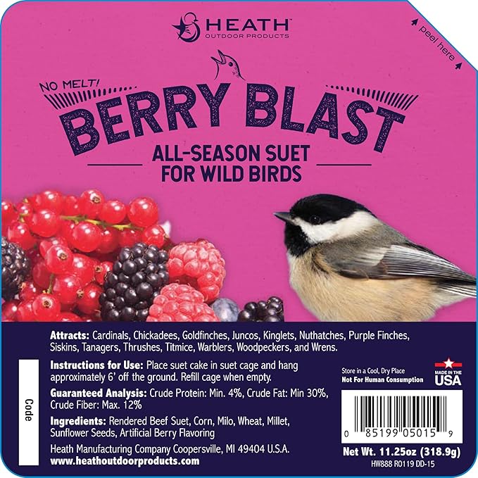 Heath Outdoor Products DD-15 Berry Blast Suet Cake, Case of 12, 0.75 lb
