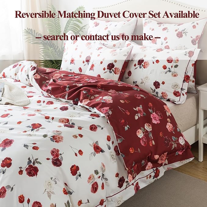 FADFAY Rose Sheets Set Twin XL Vintage White Rose Floral Bedding Shabby College Bedding 100% Percale Egyptian Cotton 800 Thread Count Ultra Soft Deep Pocket Fitted Sheet 4Pcs, Twin XL for Dorm Room