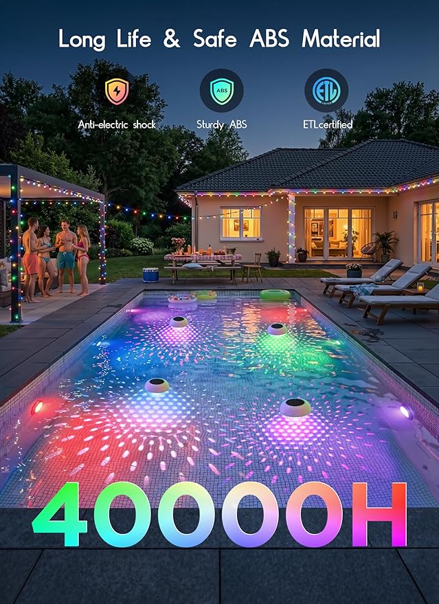 Brightown Floating Pool Lights Solar Powered 2 Pack, RGBWW Solar Pool Lights Chlorine Tablet Floater with 20+ Light Effects, Remote Control, IP68 Waterproof Pools Light for Pools, Hot Tubs, Party