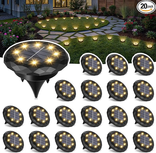 SOLPEX Mini Solar Ground Lights, 20 Pack Pathway Solar Lights Outdoor Waterproof, Garden Lights for Driveway Walkway Yard Landscape (Warm White)