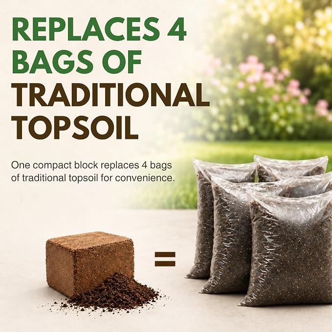 PlantBest Coco Topsoil Compressed Block 11 lb – Expands to 79.2 Quarts and Up to 125 Sq. Feet, Top Soil for Lawns, Grass Seed & Overseeding, Peat-Free Organic Coconut Coir Lawn Soil