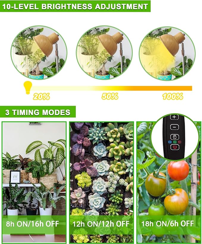 yadoker Plant Grow Light for Indoor Plant, Aluminum Wood Grain LED Grow Light,Elevating Plant Lamp,Height Adjustable,Automatic Timer with 8/12/18Hours,10-Level Brightness,Ideal for Large Plant Grow