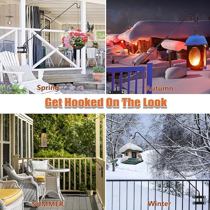 29-43" Adjustable Deck Railing Hook,Heavy Duty Rotating Plant Hanger | Double Clamps for Bird Feeders, Planters, Lanterns & Wind Chimes | Shepherd Bracket for Deck, Patio & Garden Use