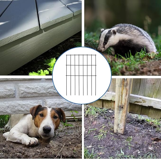 Black Animal Barrier Fence 16.5 in (H) X 10.4 ft (L) with 1.55 Inch Spike Spacing, Anti Digging Garden Under Fence Dog Barrier