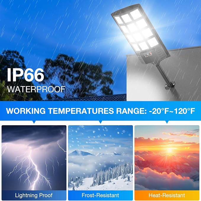 Solar Street Lights Outdoor Waterproof, 6500K 320° Wide Angle Flood Light, LED Solar Parking Light with Motion Sensor and Remote Control, Suitable for Street, Parking Parking lot-2PACK