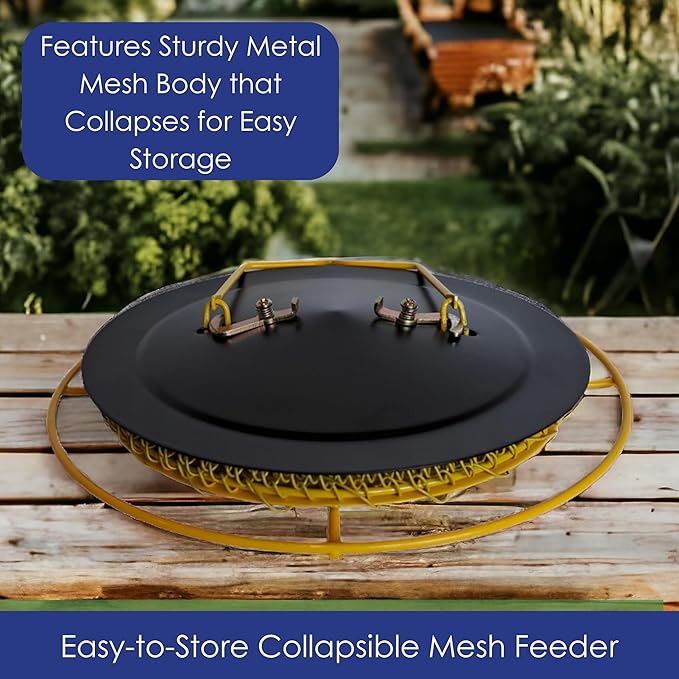 Small Collapsible Mesh Feeder - Yellow and Black Hanging Bird Feeder - Holds 1lb of Sunflower Seeds