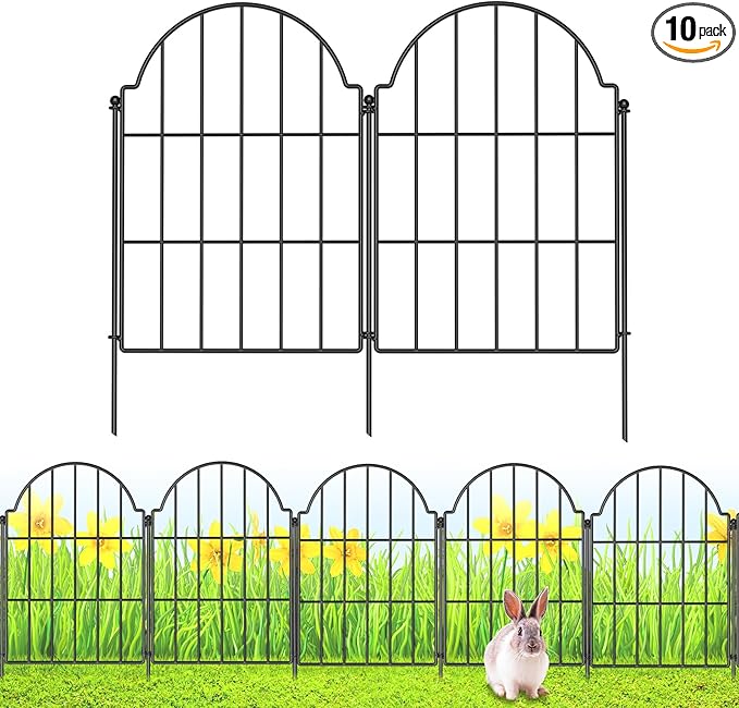 Garden Fence, 21in X 10.2ft Garden Fences and Borders for Dogs, Rabbit, Rustproof Metal Garden Fence Animal Barrier for Yard, Landscape, Outdoor Patio, Arched Fencing for Garden Beds