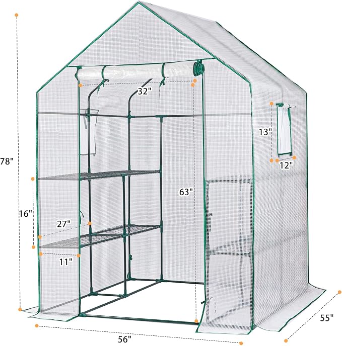 Greenhouses for Outdoors,Portable Walk in Greenhouse for Garden Plants that Need Frost Protection and Away from Animals(56"x55"x78")-White