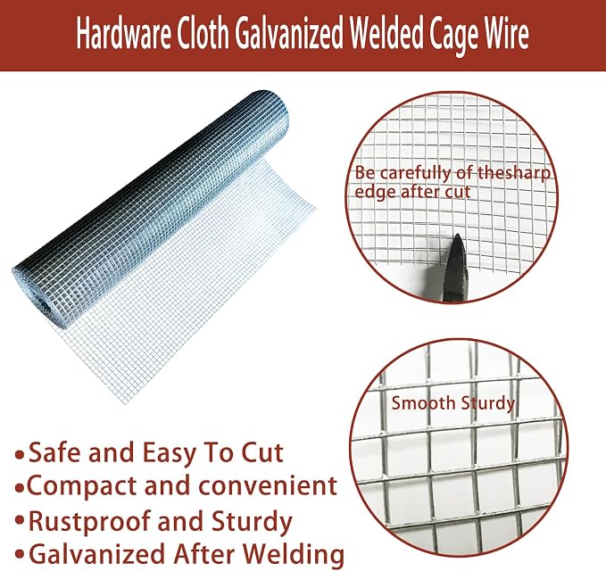 Hardware Cloth 1/4 Inch 20in X 20ft, 23 Gauge Hot Dip Galvanized Welded Cage Wire Mesh Roll, Chicken Wire Fence Roll for Snake Fences Handicraft Making Welded Fence Garden & Home