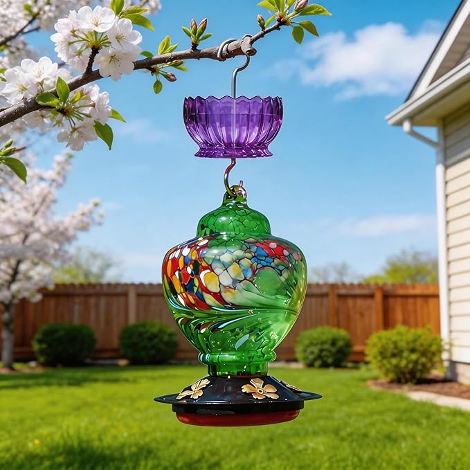 Ant Moat for Hummingbird Feeder - 9 OZ Extra Large Capacity Insect Guard - Daisy (Purple)