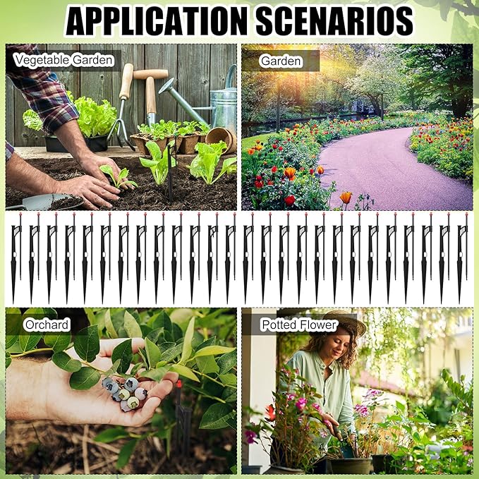 25 Pcs 12.8 Inch Drip Irrigation Stakes with 360 Degree Sprayer Emitters and Sprinkler Extension Riser for 1/4 Inch Drip Tubing Micro Sprinkler Heads Stakes for Garden Watering System, Red