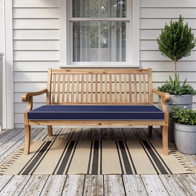 MIULEE Navy Outdoor Bench Cushion 59x18x3 Inch Waterproof 3-Year Color Fastness Patio Furniture Cushions for Porch Swing, Garden Bench Sofa Couch with Adjustable Ties No Slip Design
