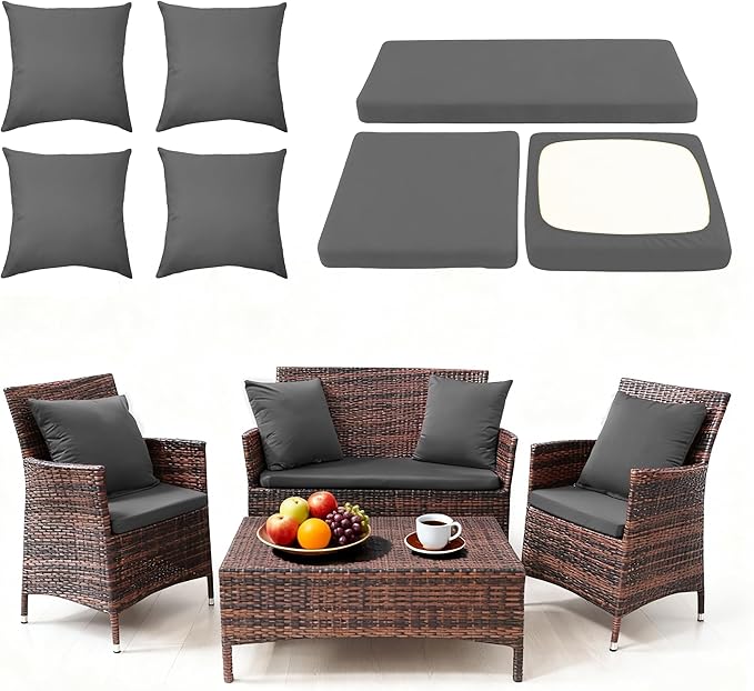 Waterproof 3-Piece Patio Sofa Cushion Cover Set - Replacement Covers for Outdoor Wicker Furniture, Bench & Seat Cushions with 4pcs Throw Pillow Cover