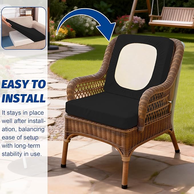 Patio Stretch Cushion Covers, Outdoor Sofa slipcovers for Patio Furniture Cushion Covers, Washable Reusable Furniture Protector (4, Black)