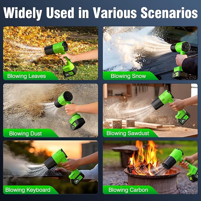 Leaf Blower Cordless, Handheld Leaf Blower with 2 X 4.0Ah Battery and Charger, Snow Blower with 6 Speed Modes, Lightweight Blowers for Lawn Care, Patio, Yard, Blowing Snow, Leaves, Dust
