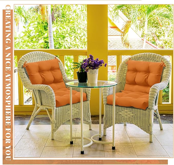 Marsui 2 Pcs Outdoor Indoor High Back Chair Cushions Patio Furniture Tufted Pillow with Ties Water-Resistant Replacement Outdoor Rocking Chair Cushions, 42 x 21 Inches (Orange,Solid Color)