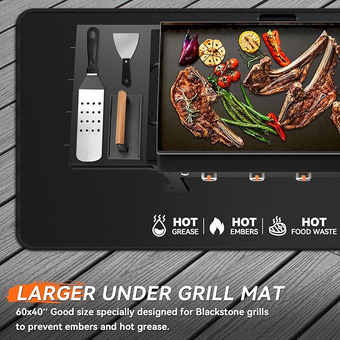 60x40 inches Large Under Grill Mats for Blackstone, Double-Sided Fireproof Outdoor Grill Protective Mat, Oilproof Waterproof BBQ Fire Pit Fireplace Mat