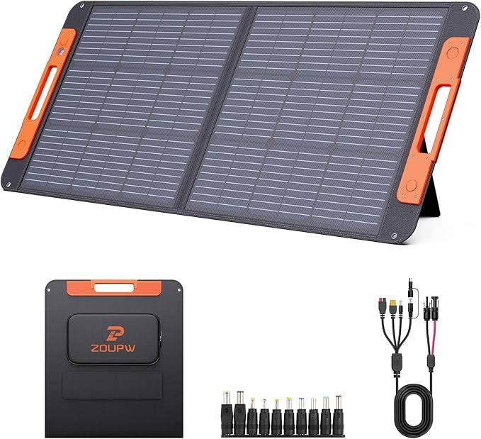 ZOUPW 100W Portable Solar Panel with Solar Angle Guide,23.5% Efficiency Foldable Solar Charger for Jackery 300/Ecoflow River/Anker Solix,IP67 Waterproof Offgrid Power for Camping RV Battery Backup