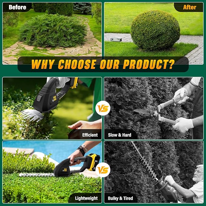 Cordless Hedge Trimmer Compatible with Dewalt 20V Battery, 2 in 1 Handheld Electric Trimmer Grass Shear, Bush Trimmer for Yard & Garden, Lawn Care(Tool Only)
