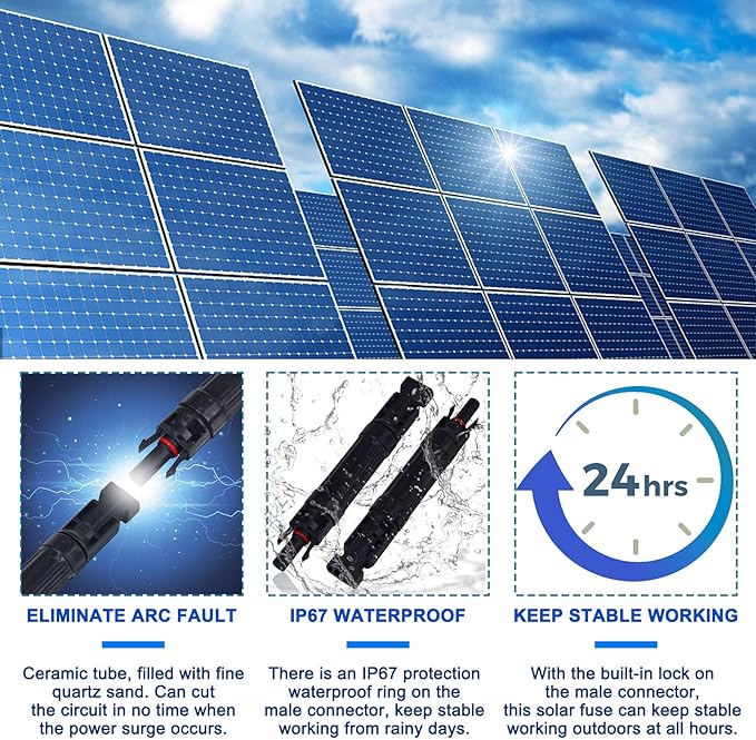 15A Solar Fuse Holder Inline with Male and Female Connector for Solar Panel and Solar Controller, Waterproof Solar Fuse Connector, Solar Surge Protection Device 5pcs