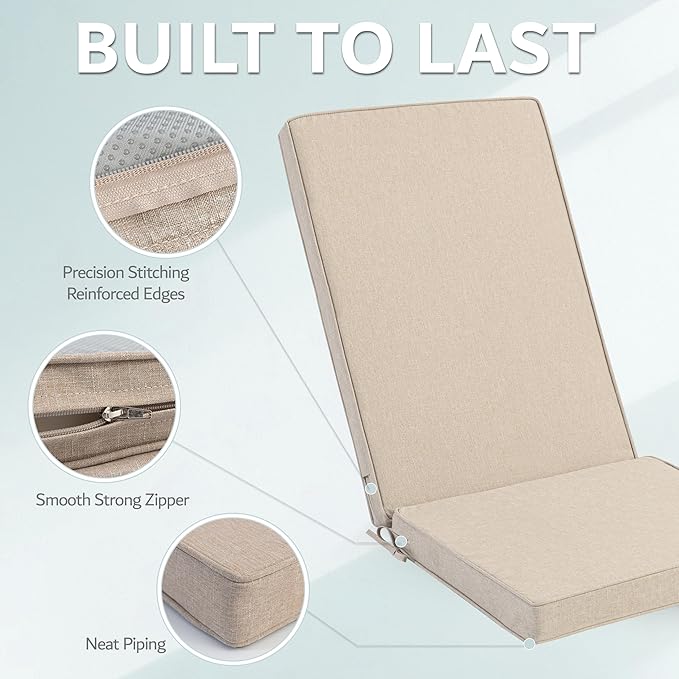 Adirondack Chair Cushions Set of 4 - Removable Covers, Water-Repellent & Fade-Resistant Faux Linen, Securing Straps, Non-Slip Bottom, Fit for Most Outdoor Adirondack & Rocking Chairs - Beige